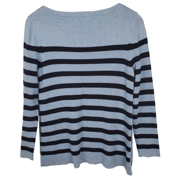 Talbots Blue & Black Striped Sweater. Tunic Length w/ Buttons. Petite LG. G86 - Picture 5 of 9